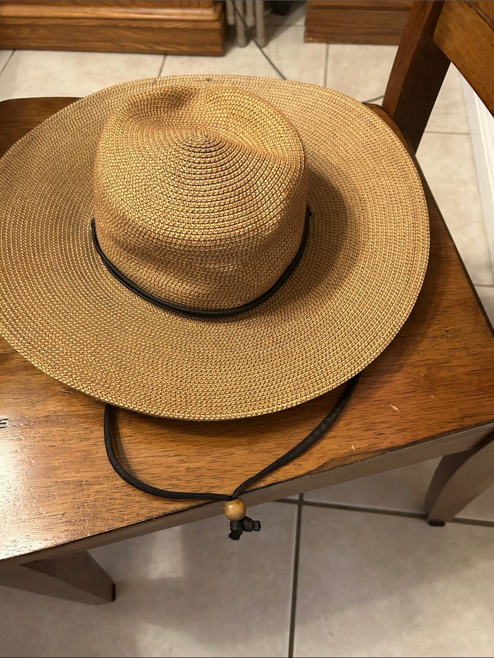 Sloggers Straw Wide-Brim Sun Hat with Chin Cord - Tan women’s